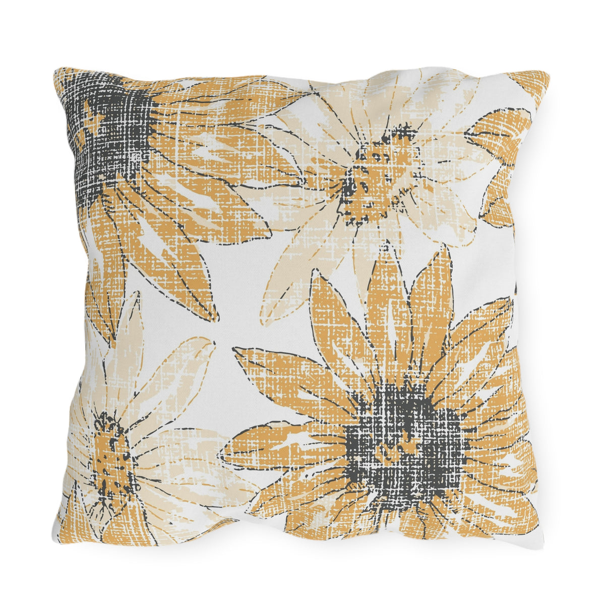 Sunflower Sketch Outdoor Pillow — Yellow Floral Patio Cushion