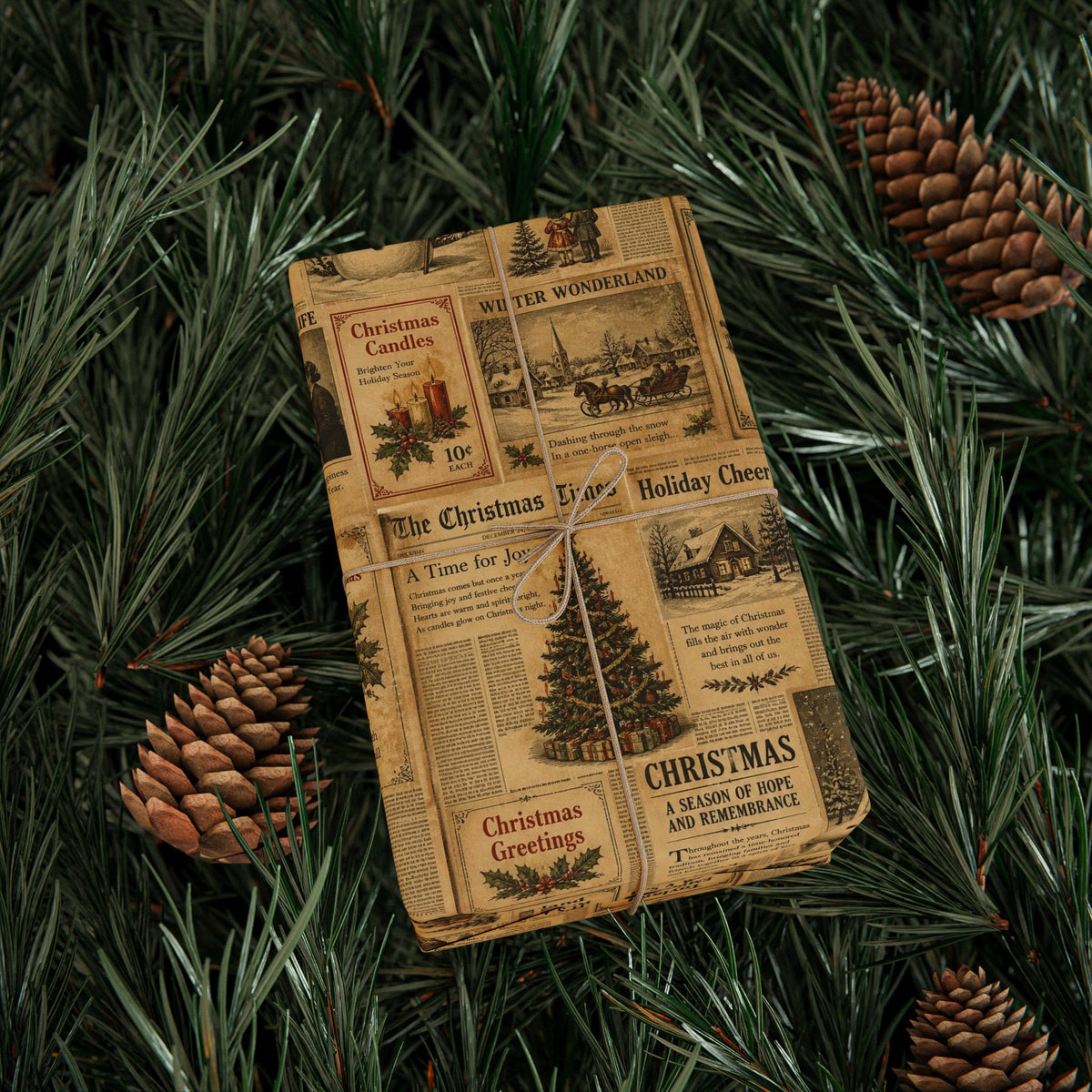Vintage Christmas Newspaper Pattern Gift Wrap Roll | Wrapping Paper