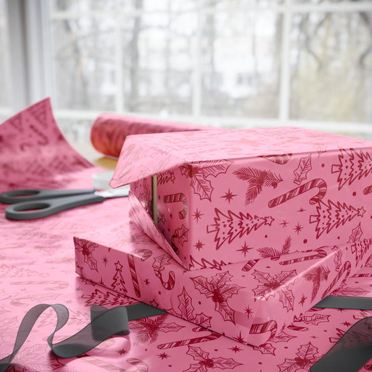 Pink Holiday Candy Cane Pattern Wrapping Paper | Christmas Gift Wrap Roll