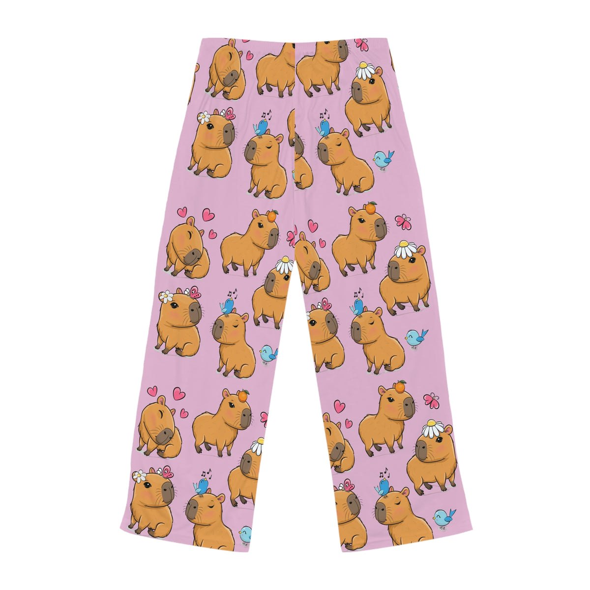 Cute Capybara Pajama Pants — Pink All-Over Print Women’s Lounge Pants