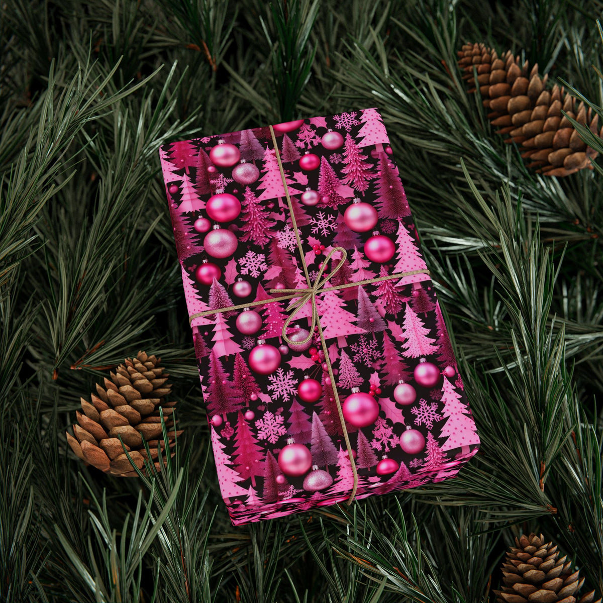Pink Holidays Ornaments Wrapping Paper | Designer Christmas Pattern Roll