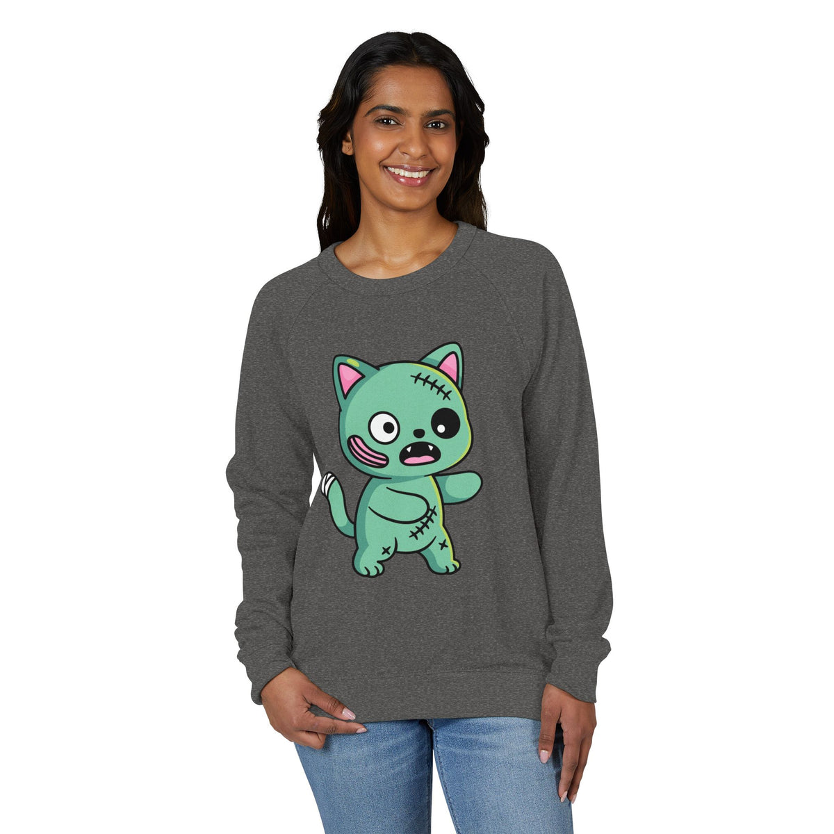 Cute Zombie Cat Crewneck Sweatshirt – Stitched Kitty Pullover