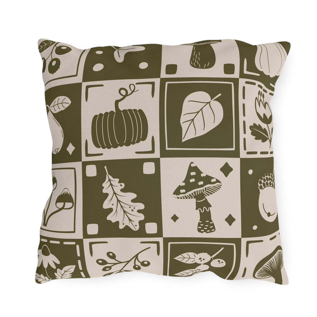 Autumn Botanicals Outdoor Pillow | Pumpkin Leaf Mushroom Acorn Pattern
