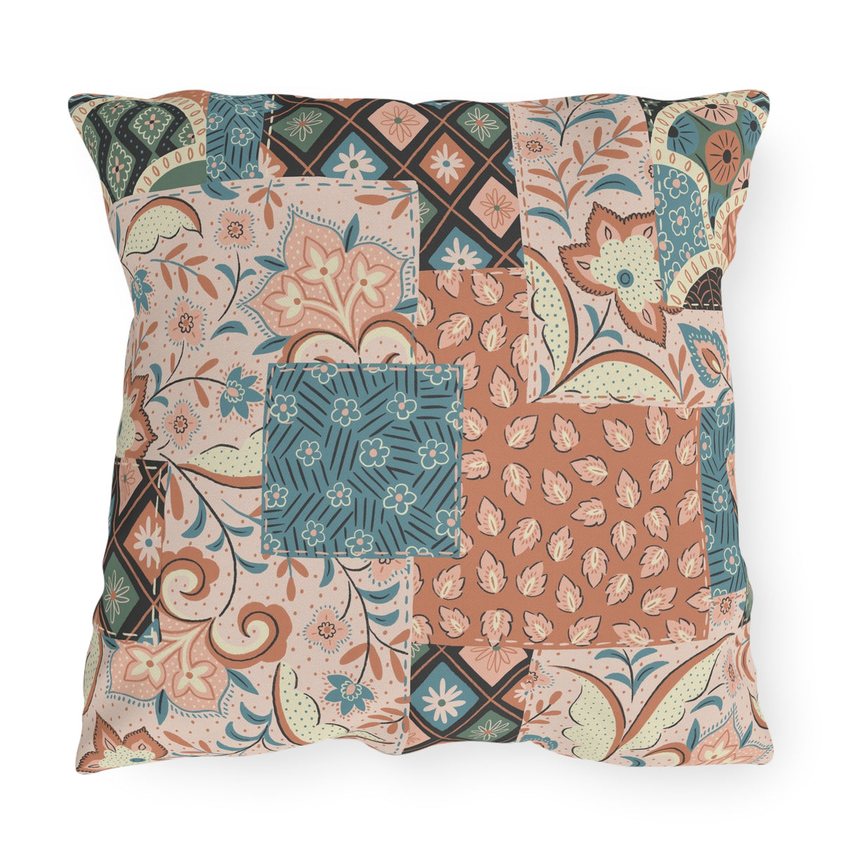 Boho Patchwork Floral Throw Pillow | Outdoor Pillow