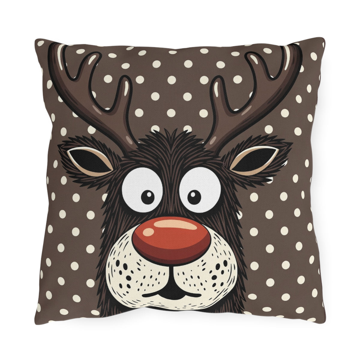 Reindeer Face Outdoor Pillow — Cute Polka Dot Christmas Decor