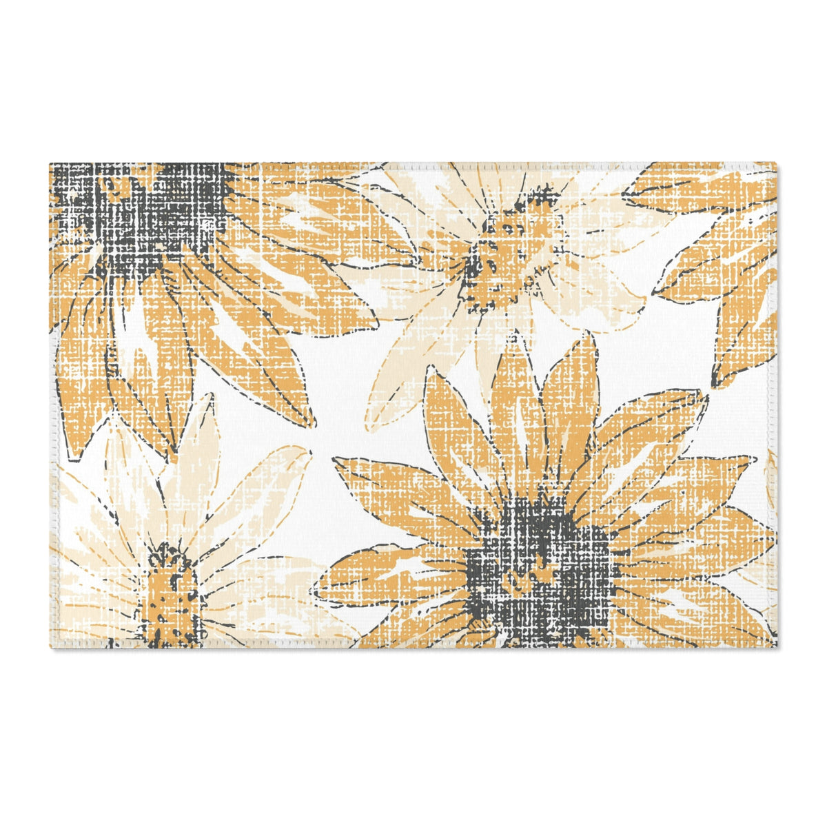 Sunflower Sketch Area Rug | Yellow Floral Accent Rug, Kitchen Mat