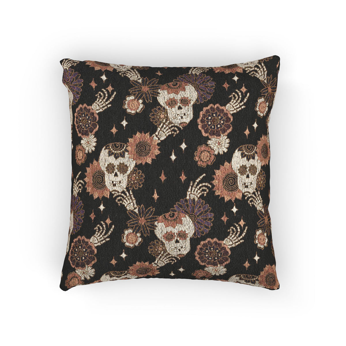 Skull and Roses Woven Pillow | Gothic Floral Pattern, Dark Boho Decor