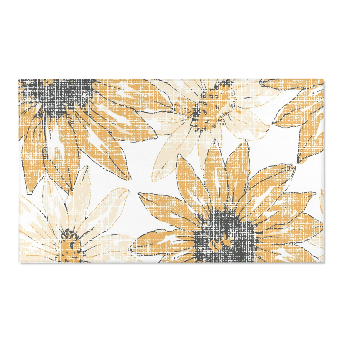 Sunflower Sketch Area Rug | Yellow Floral Accent Rug, Kitchen Mat