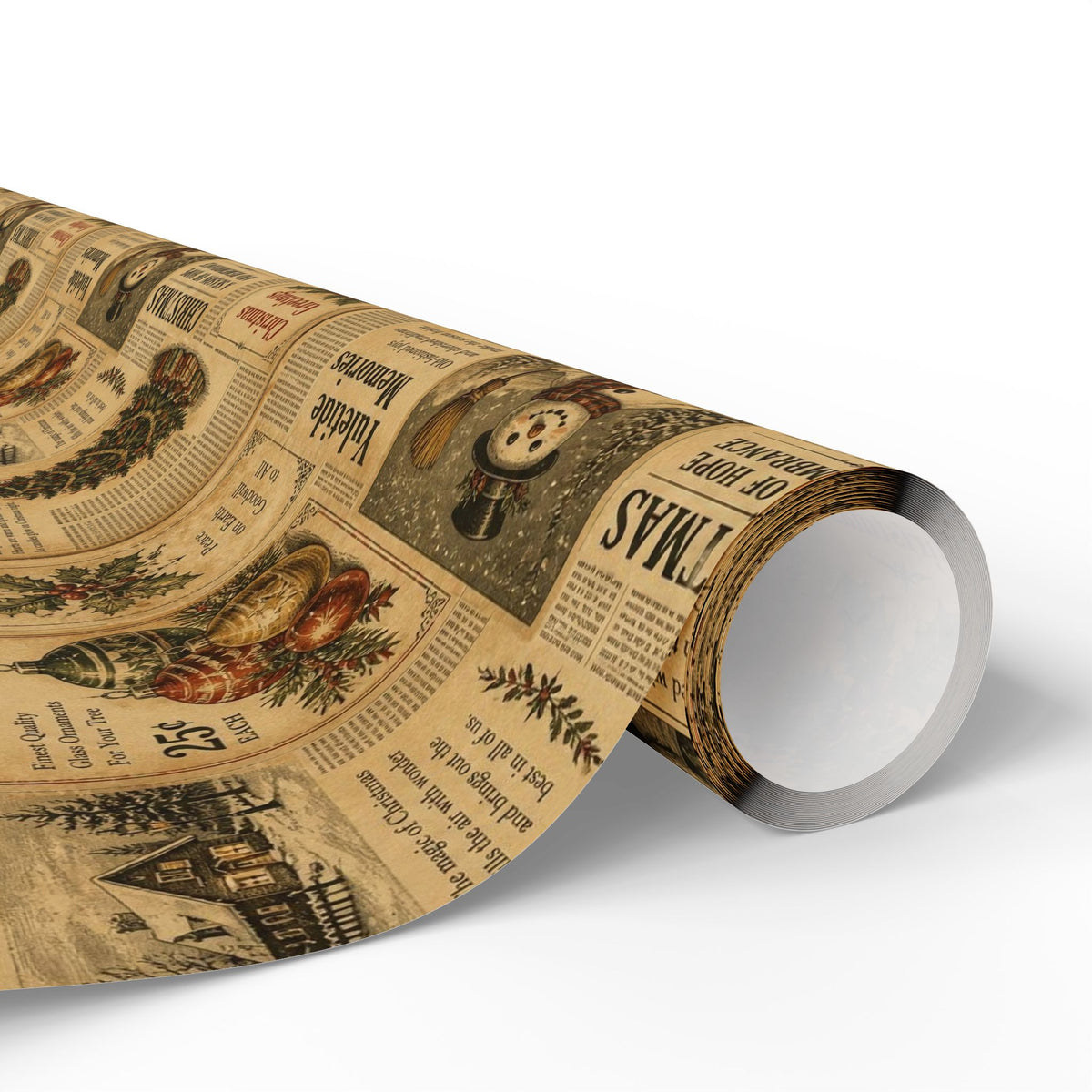 Vintage Christmas Newspaper Pattern Gift Wrap Roll | Wrapping Paper