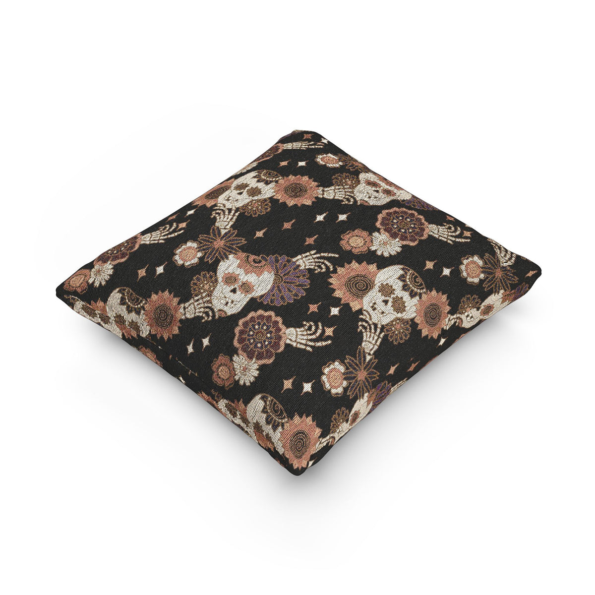 Skull and Roses Woven Pillow | Gothic Floral Pattern, Dark Boho Decor