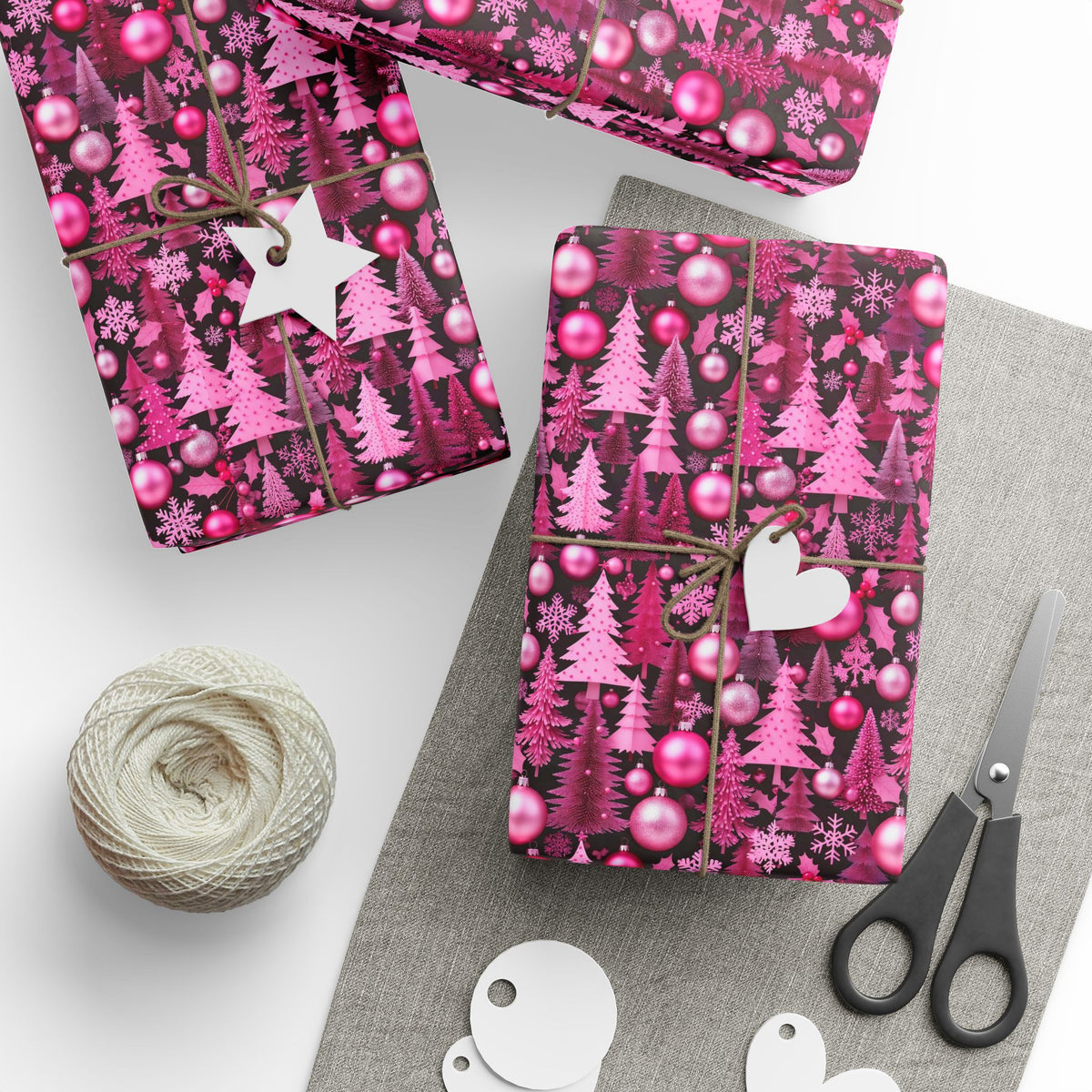 Pink Holidays Ornaments Wrapping Paper | Designer Christmas Pattern Roll