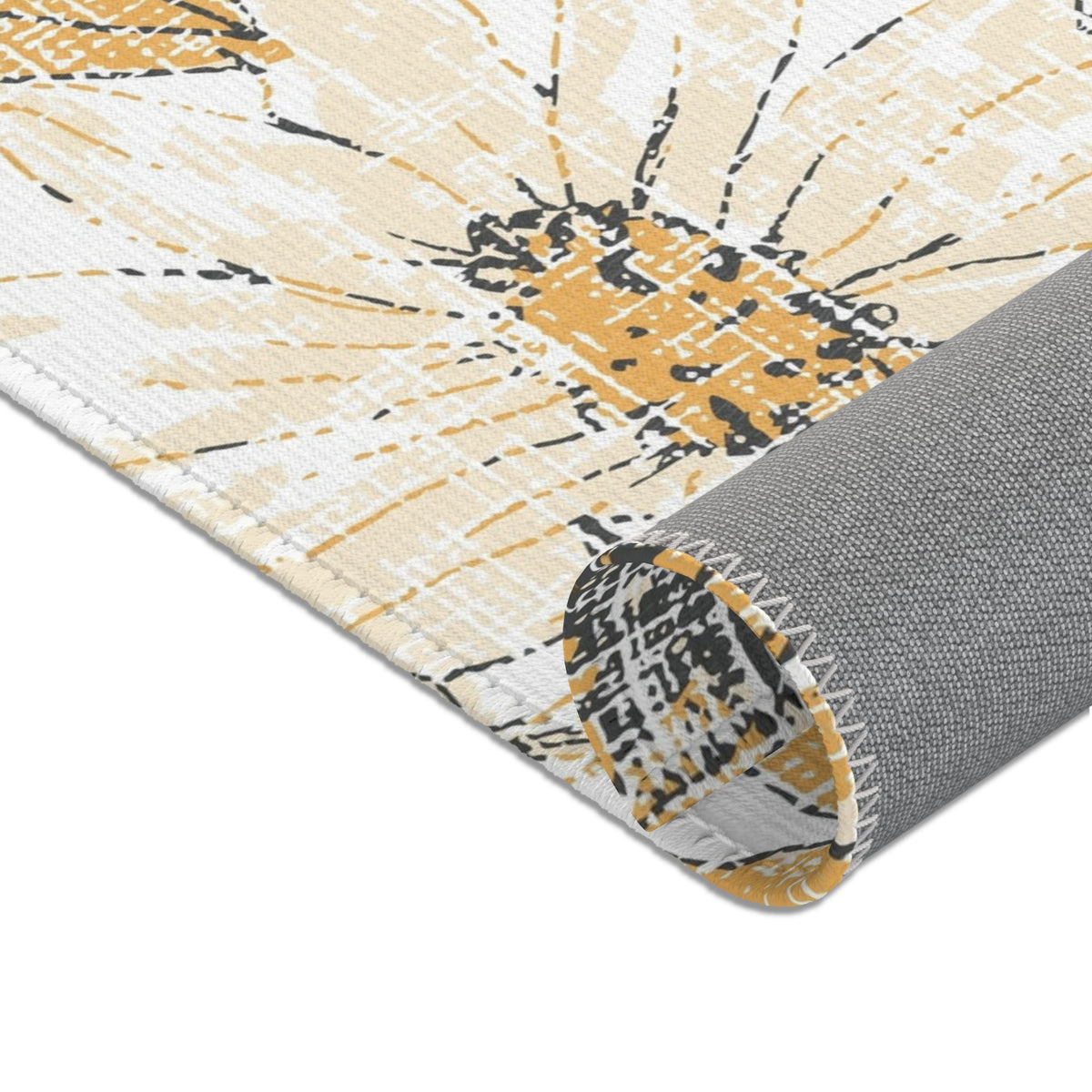 Sunflower Sketch Area Rug | Yellow Floral Accent Rug, Kitchen Mat