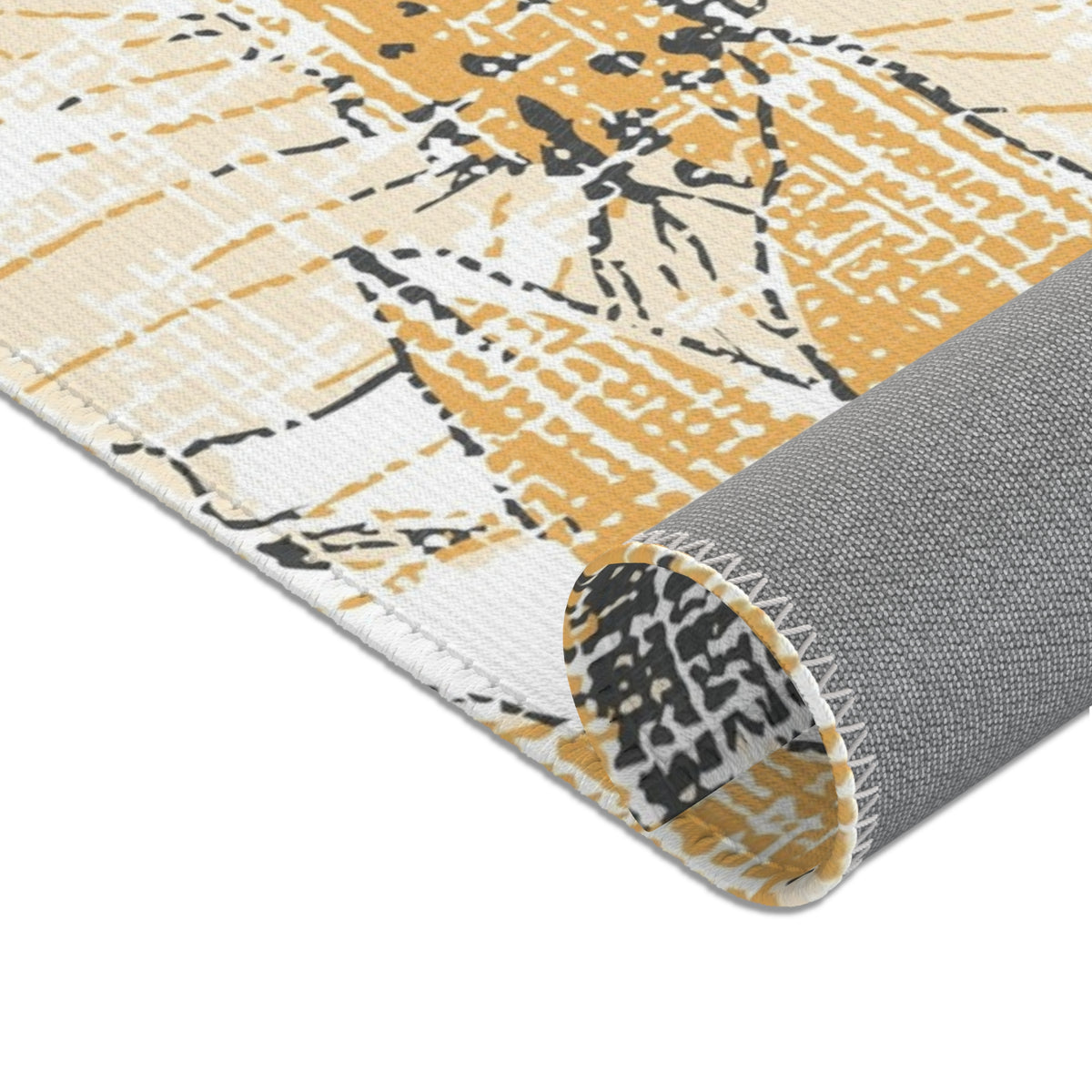 Sunflower Sketch Area Rug | Yellow Floral Accent Rug, Kitchen Mat