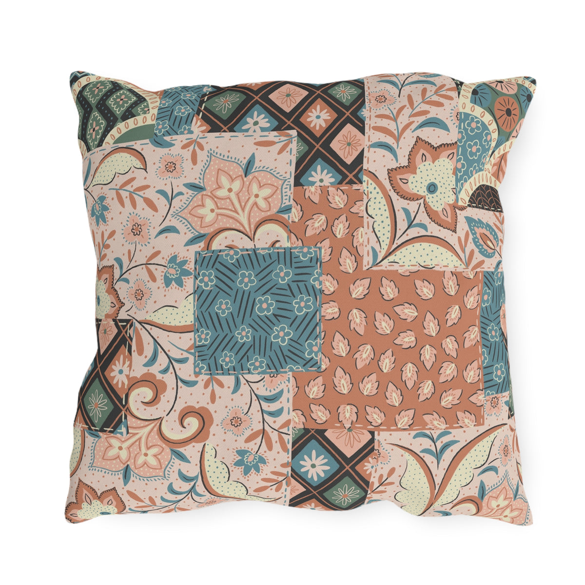 Boho Patchwork Floral Throw Pillow | Outdoor Pillow