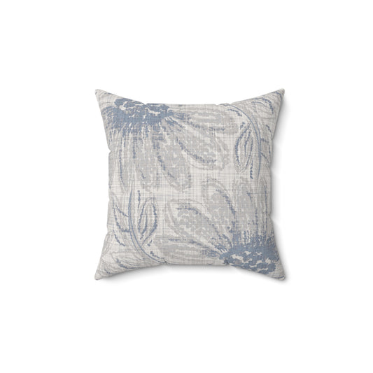 Blue Floral Textured Square Pillow — Coastal Cottage Decorative Throw Pillow