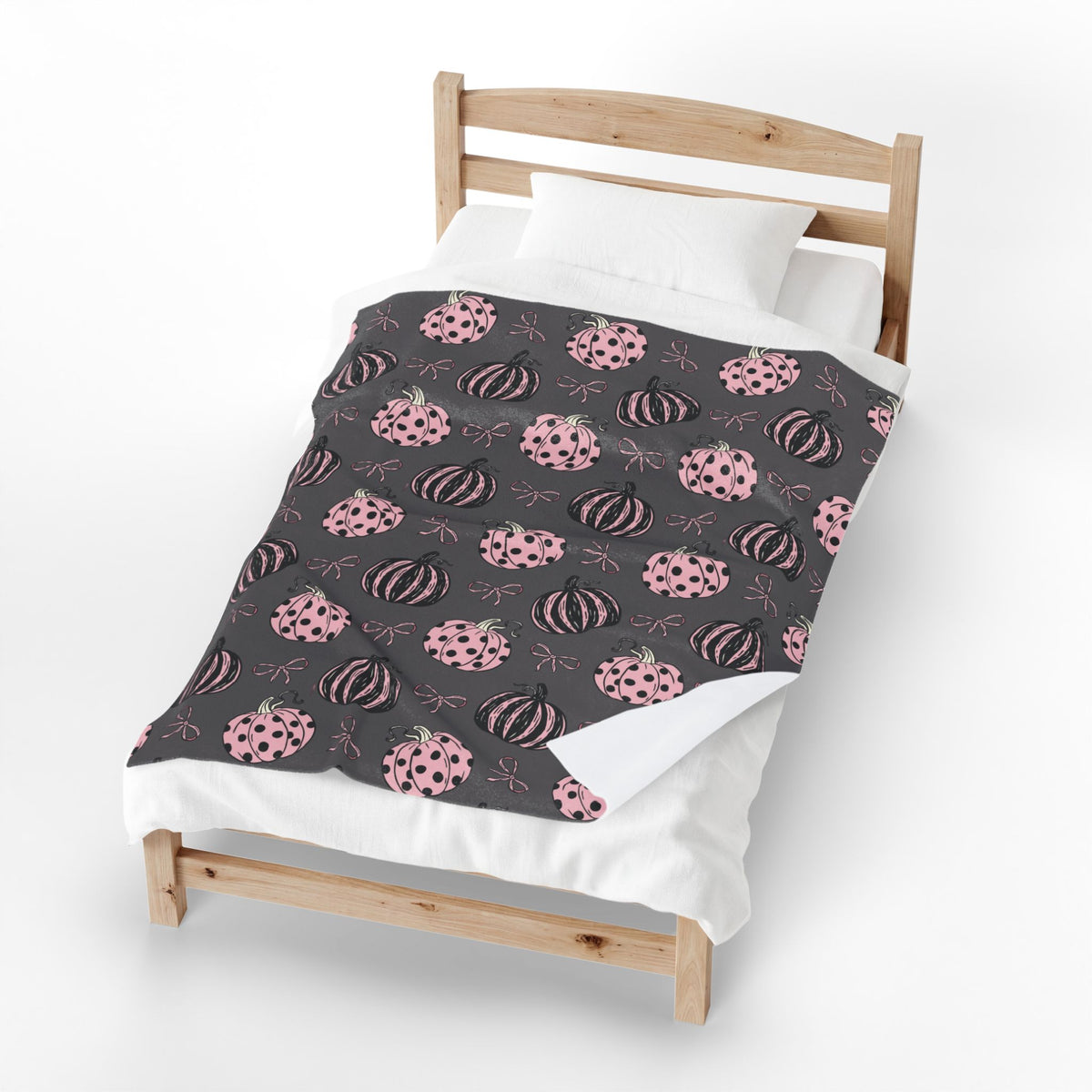 Pink and Black Polka Dot Pumpkins Velveteen Blanket | Fall Pumpkin Pattern