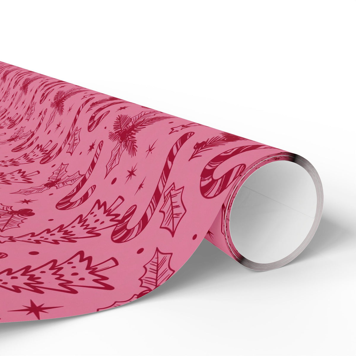 Pink Holiday Candy Cane Pattern Wrapping Paper | Christmas Gift Wrap Roll