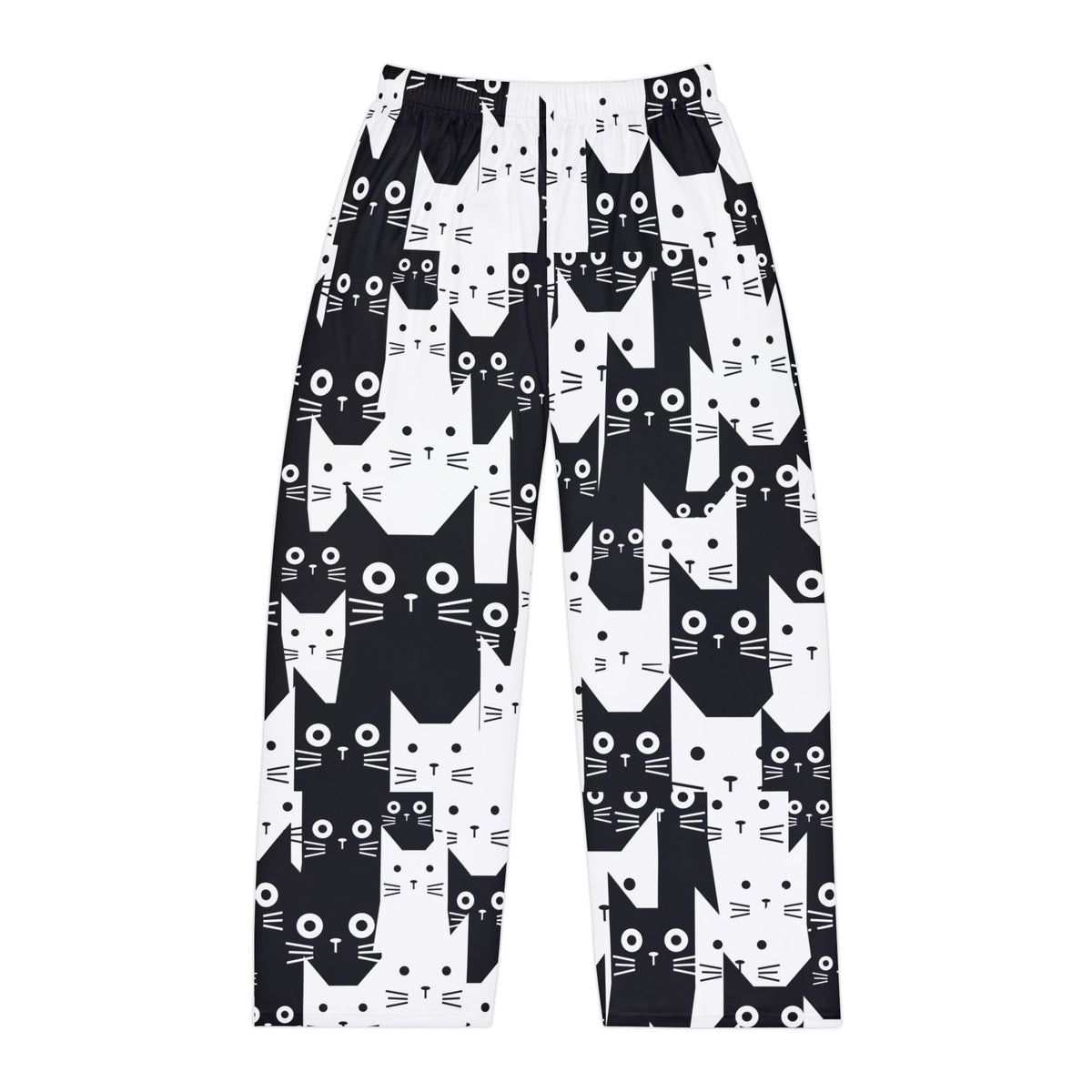 Men's Black and White Cat Pattern Pajama Pants | All-Over Print Lounge Trousers