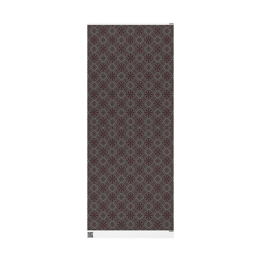 Burgundy geometric starburst wrapping paper sheet with repeating star lattice pattern