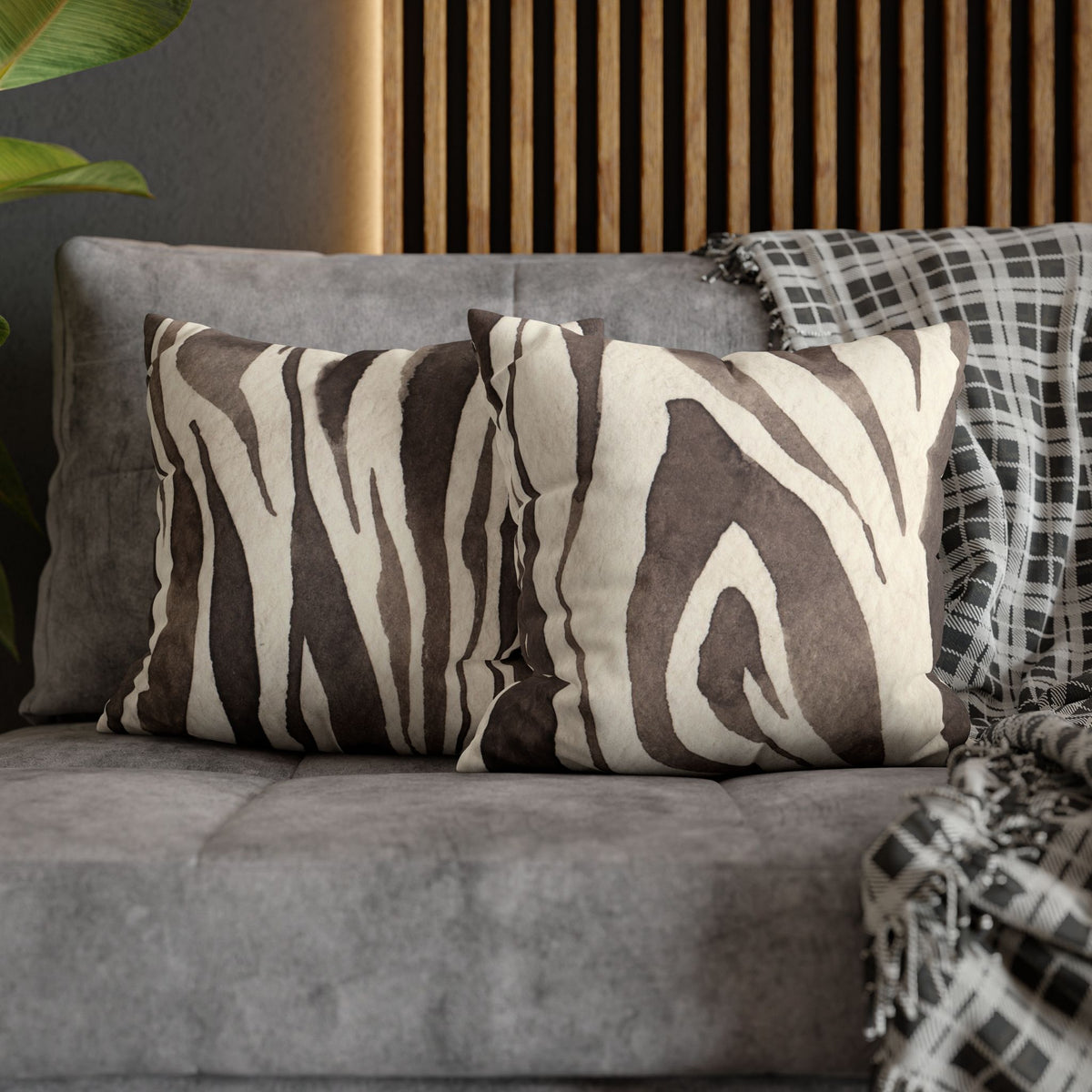 Brown Zebra Print Faux Suede Pillowcase | Square Decorative Pillow