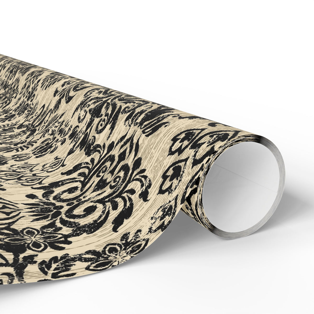 Damask Gift Wrapping Paper Roll — Vintage Black & Cream Floral Pattern