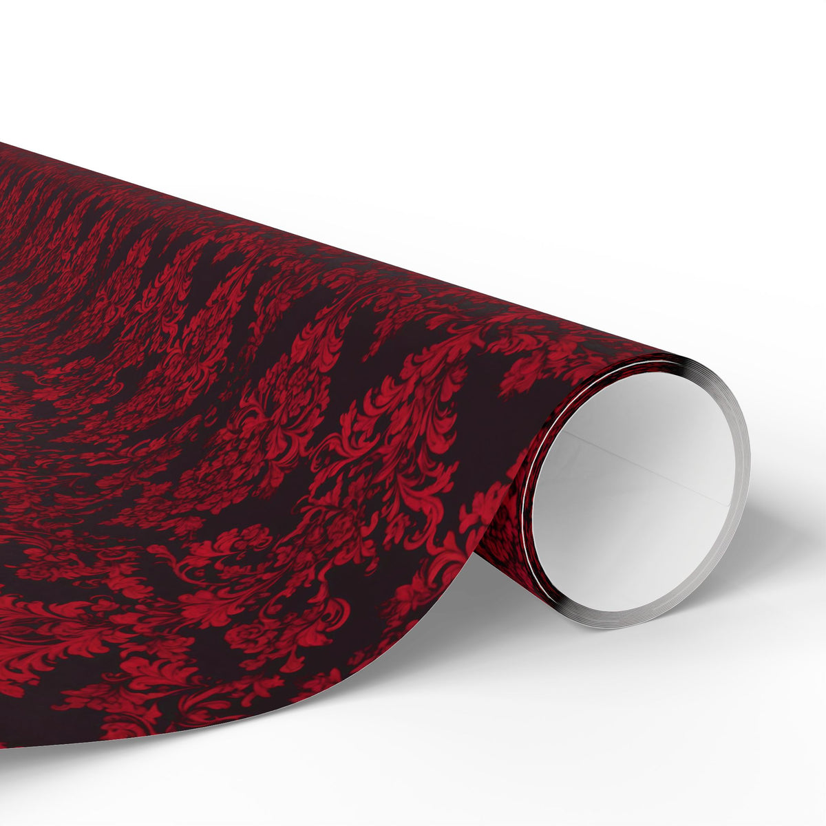 Red Damask Wrapping Paper Roll — Elegant Burgundy Floral Gift Wrap for Weddings & Holidays