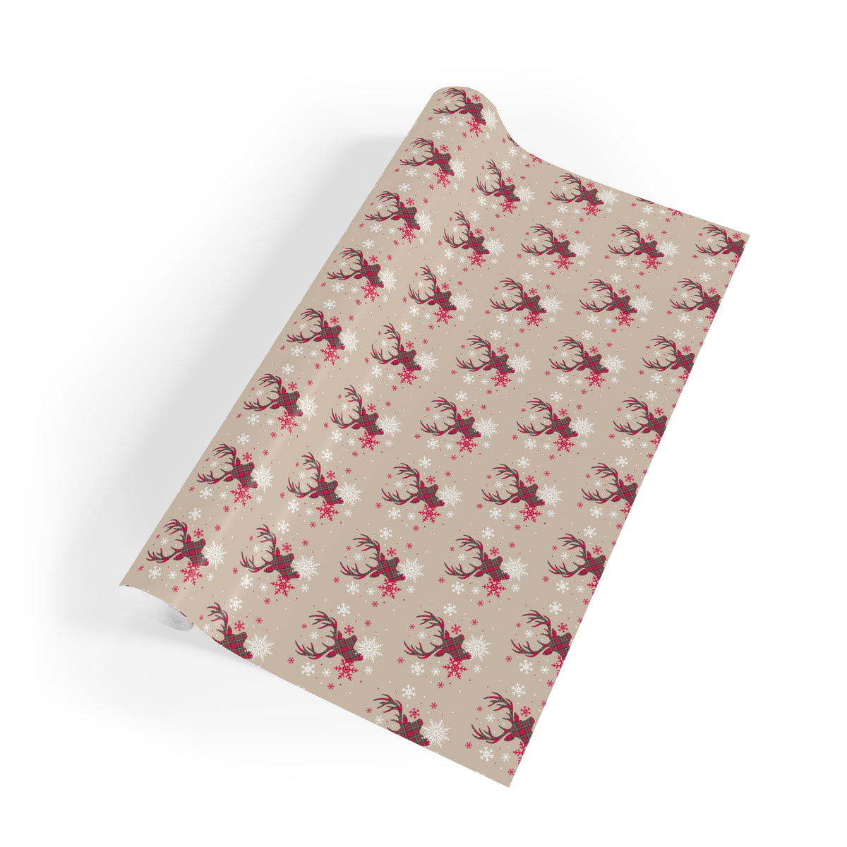 Reindeer Pattern Gift Wrapping Paper Roll — Vintage Beige Christmas Wrap