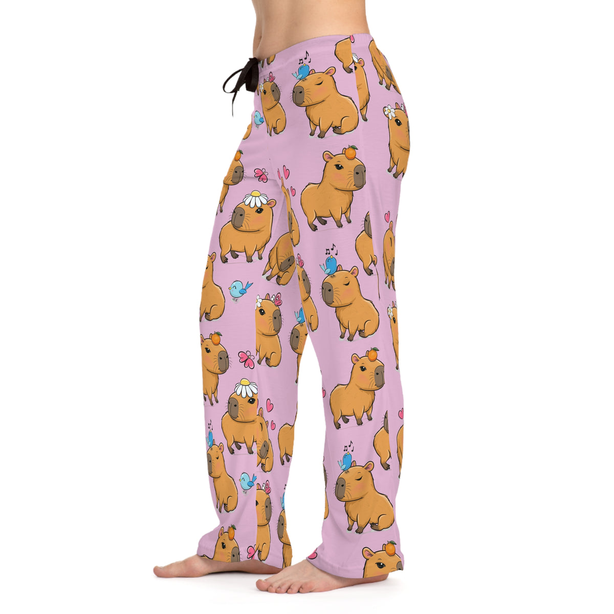 Cute Capybara Pajama Pants — Pink All-Over Print Women’s Lounge Pants