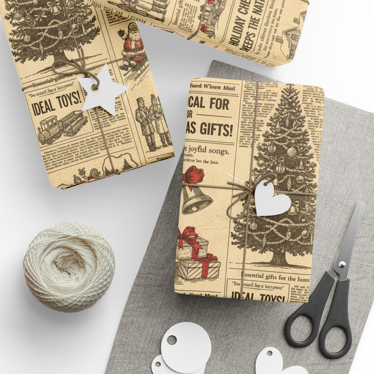 Vintage Newspaper Christmas Tree Wrapping Paper | Holiday Print