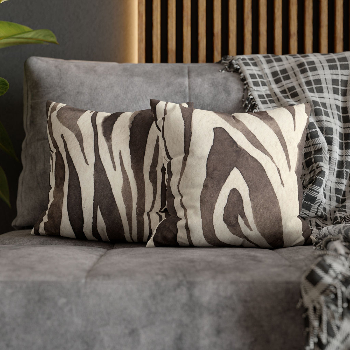 Brown Zebra Print Faux Suede Pillowcase | Square Decorative Pillow