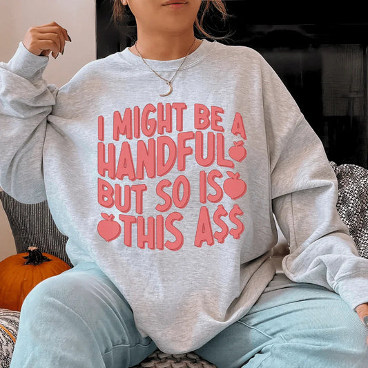 Sport grey crewneck sweatshirt with red apple graphic print and long sleeves