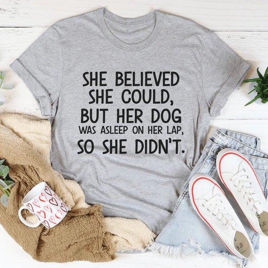 Women’s heather gray slogan lap tee, crew neck, short sleeves